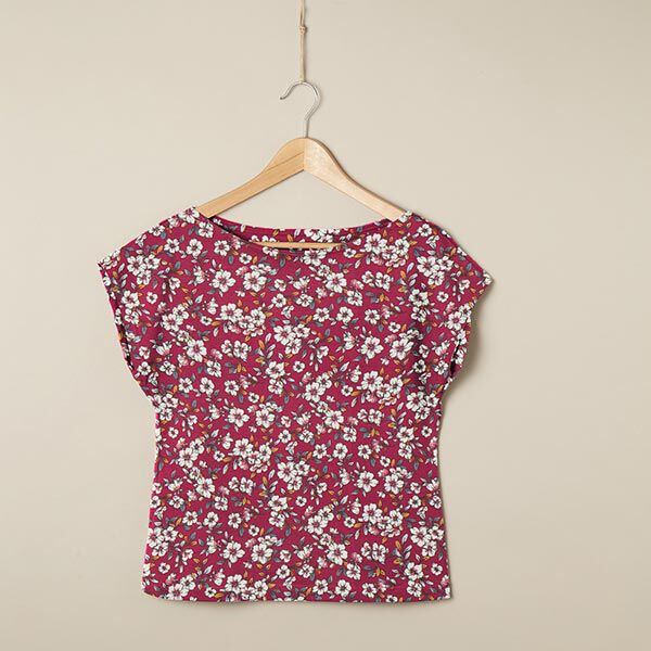 Modaljersey Blumen| by Poppy – bordeauxrot | Reststück 100cm