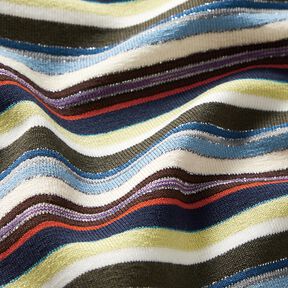 Viskosejersey bunte Streifen mit Glitzer – marineblau/lindgrün, 