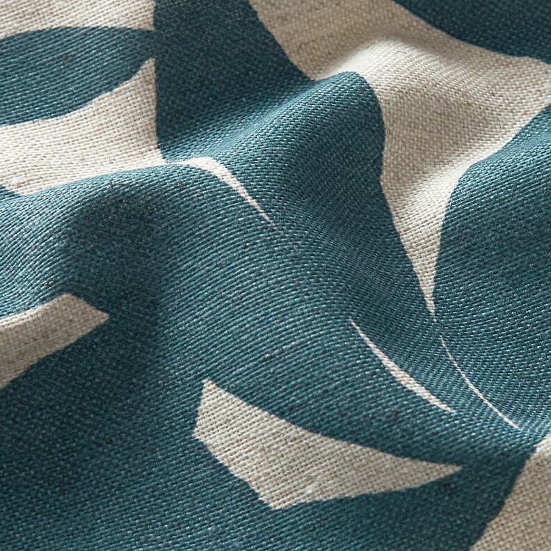 Dekostoff Halbpanama schlichte Blätter – ozeanblau/natur, image number 6