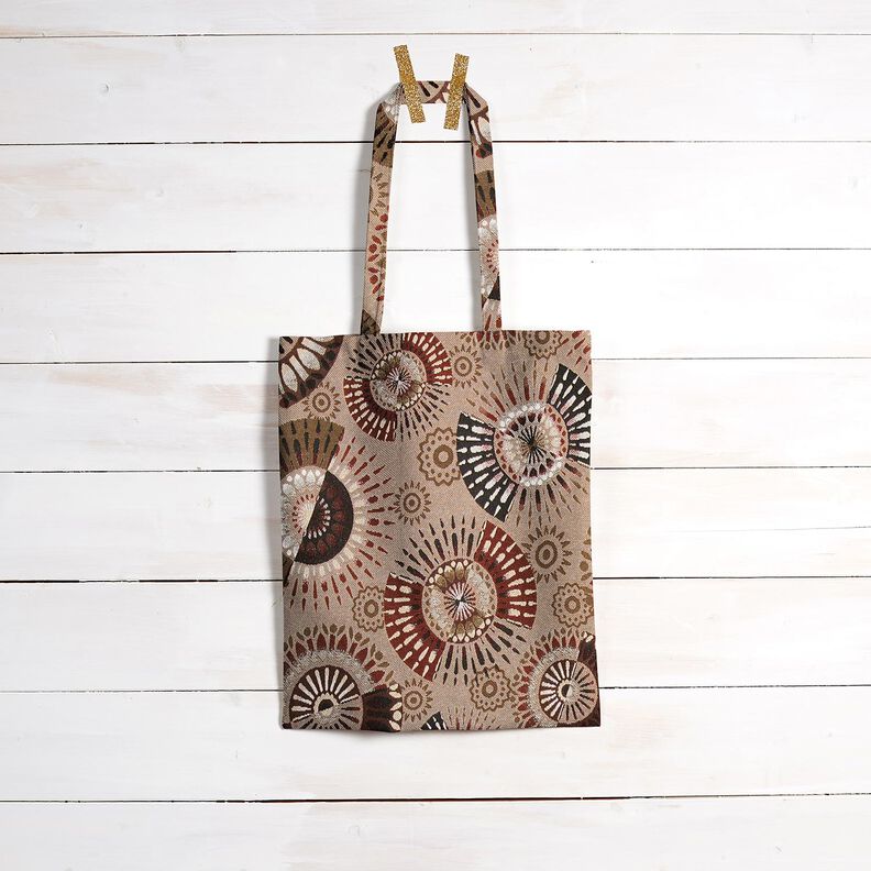 Dekostoff Jacquard elegantes Mandala – dunkeltaupe/burgunder, image number 7
