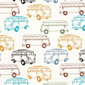 French Terry Sommersweat bunte Busse – wollweiss, 