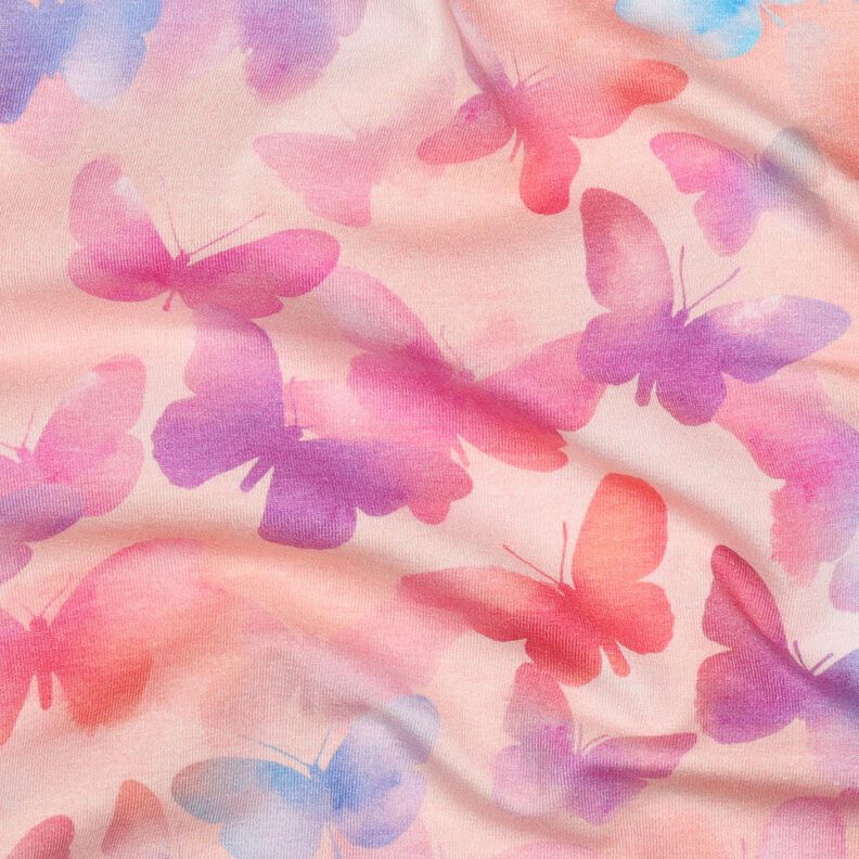 Baumwolljersey bunte Schmetterlinge Digitaldruck | Poppy Fabrics – rosé/blau,  image number 2