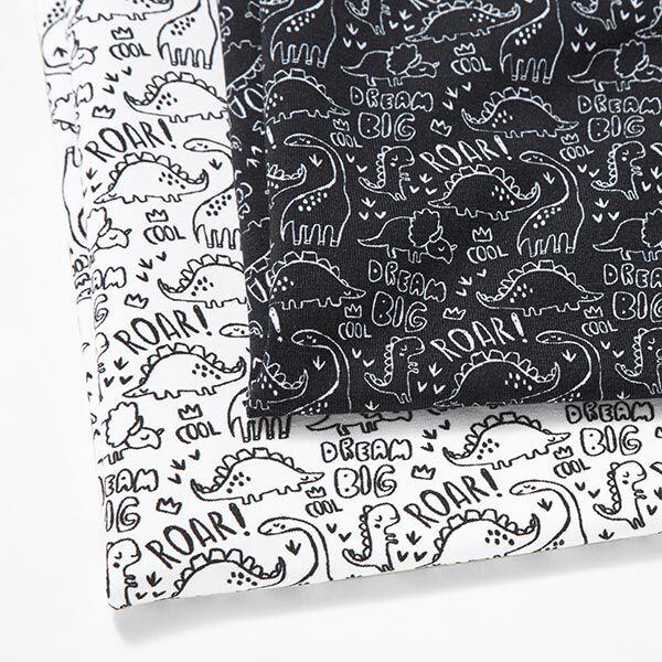Baumwolljersey Skribbel-Dinos – schwarz/weiss | Reststück 50cm