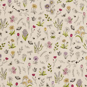 Dekostoff Halbpanama Frühlingsblumen – natur/rosa, 