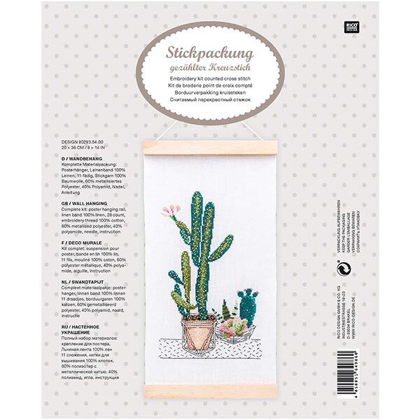 Stickpackung Wandbehang Kakteen [20x36 cm] | RICO DESIGN,  image number 1