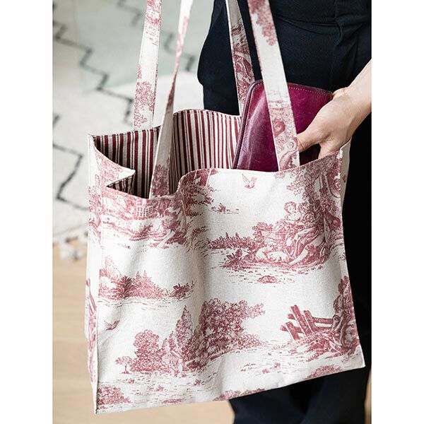 Dekostoff Halbpanama elegante Streifen – bordeauxrot/wollweiss