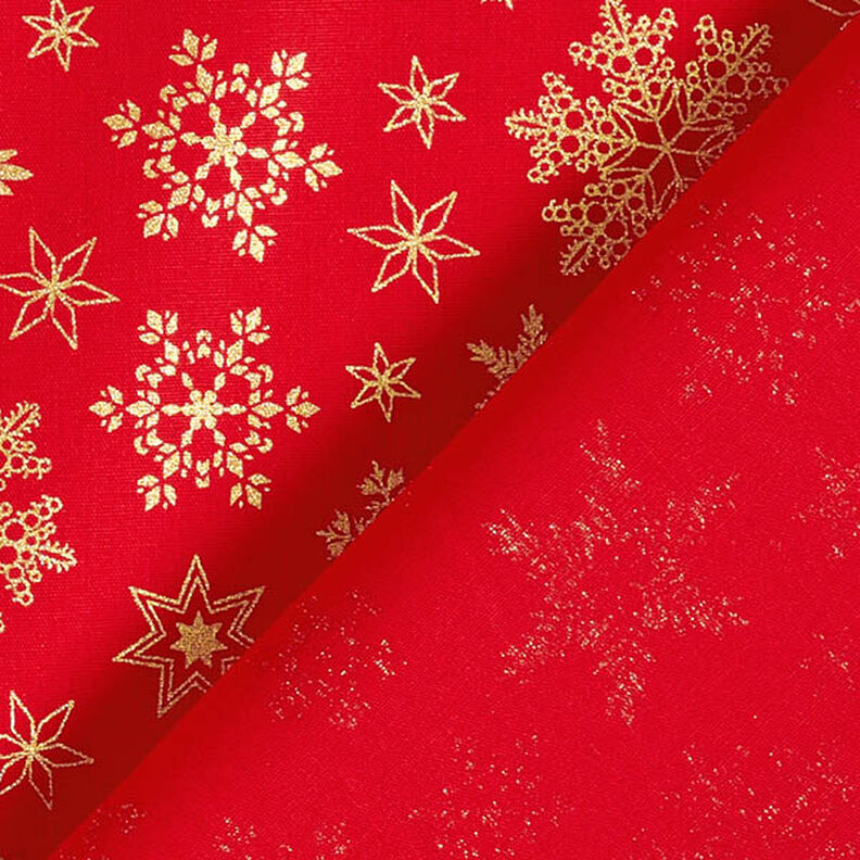Baumwollstoff Popeline Schneekristalle – rot/gold,  image number 4