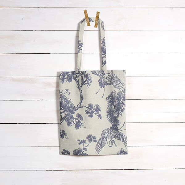 Dekostoff Canvas chinesischer Kranich – sand/jeansblau, image number 8
