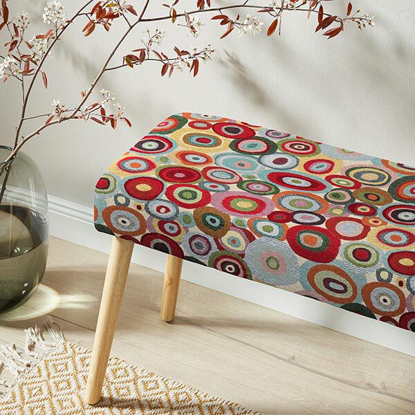 Dekostoff Gobelin bunte Kreise – hellbeige/karminrot