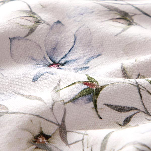 GOTS Baumwolljersey Aquarell-Blumenwiese – nebelgrau/stahlblau, image number 2