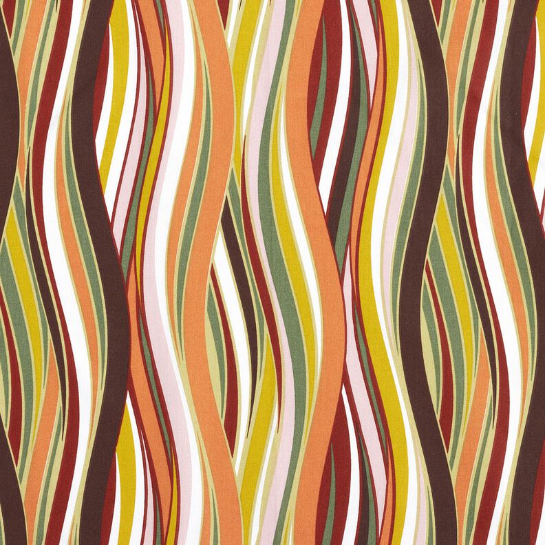 Baumwollstoff Cretonne geschwungene Streifen &ndash; weiss/hellorange,  image number 1