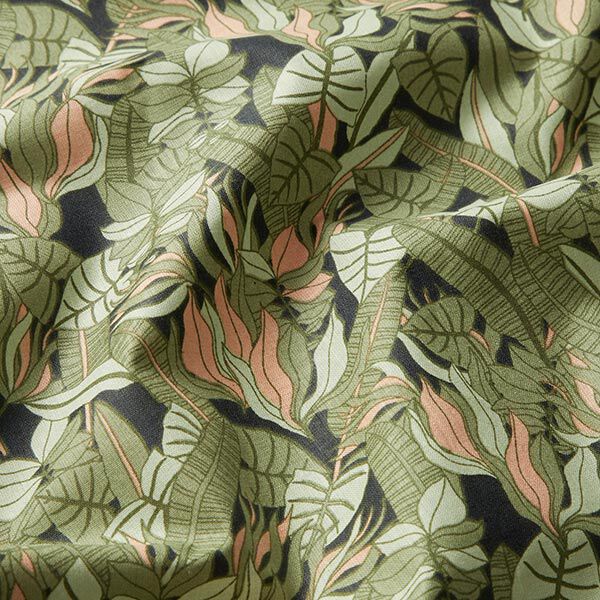 Baumwollstoff Cretonne tropische Blätter – schwarz/grün,  image number 2