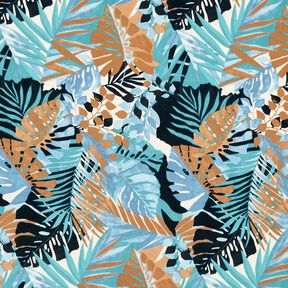 Crêpe Satin Palmen und Monstera – brilliantblau/schwarzblau, 
