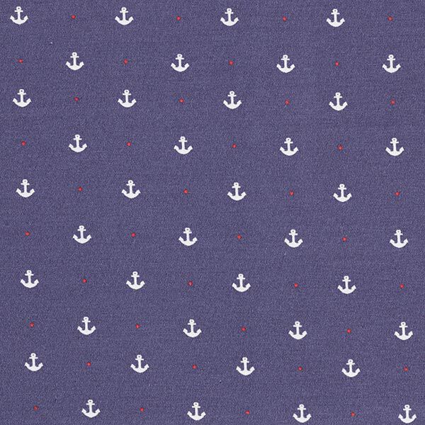 Baumwolljersey Anker und Punkte | STENZO – marineblau/rot | Reststück 50cm