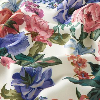Blusenstoff Viskose bunte Kletterrosen – wollweiss, 