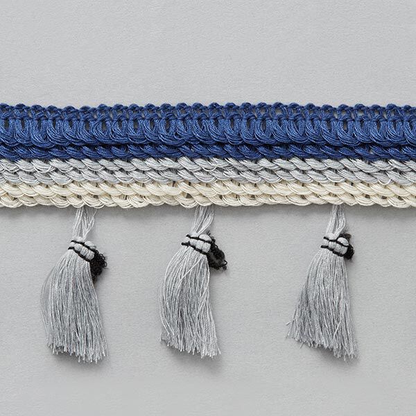 Quastenband [ 30 mm ] – marineblau/grau,  image number 1
