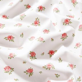 Baumwollpopeline zarte Rosen – rot/weiss, 