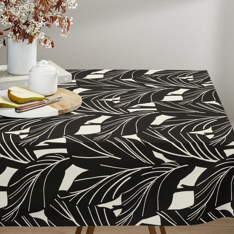 Dekostoff Panama elegante Blätter – schwarz/natur,  image number 7