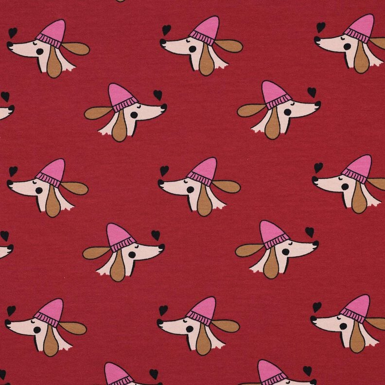 Sommersweat Hund mit Mütze | Poppy Fabrics – dunkelrot/pink, image number 1