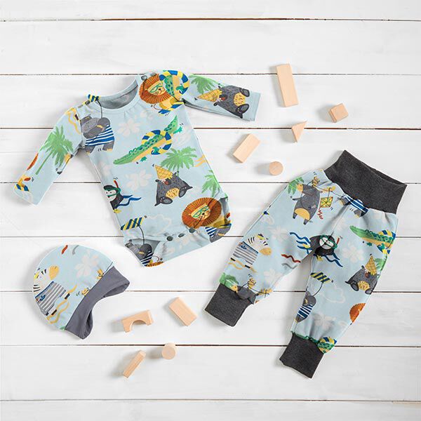 Baumwolljersey Tiere machen Urlaub – babyblau, image number 5