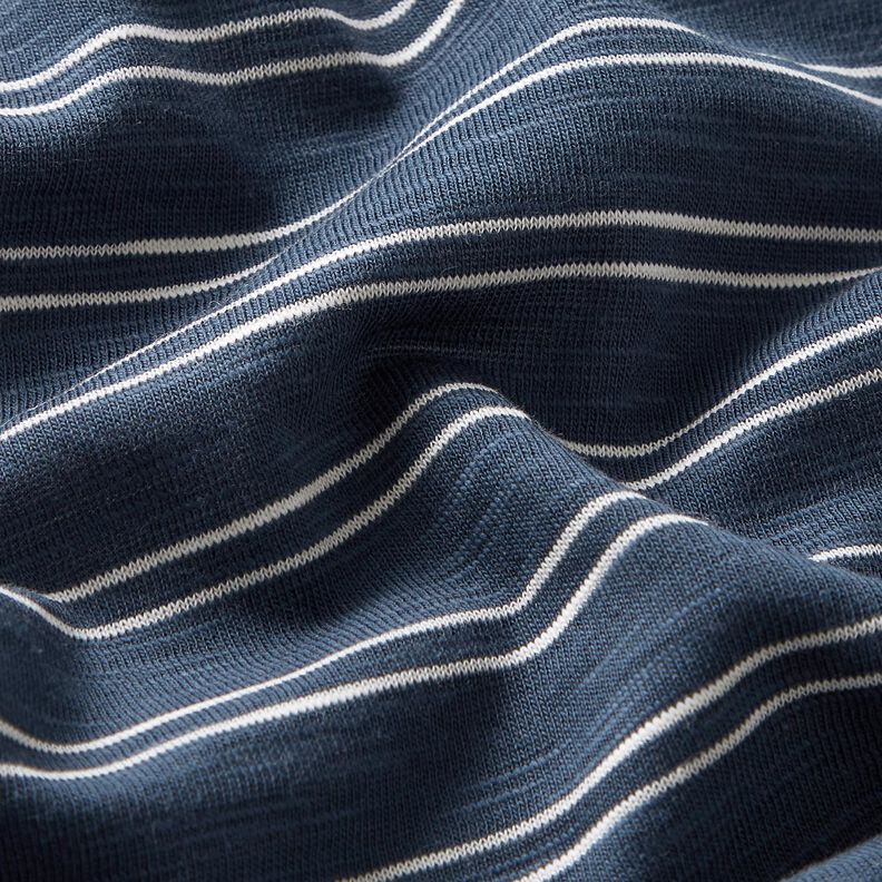 Baumwolljersey unregelmäßige Streifen – marineblau/weiss,  image number 2