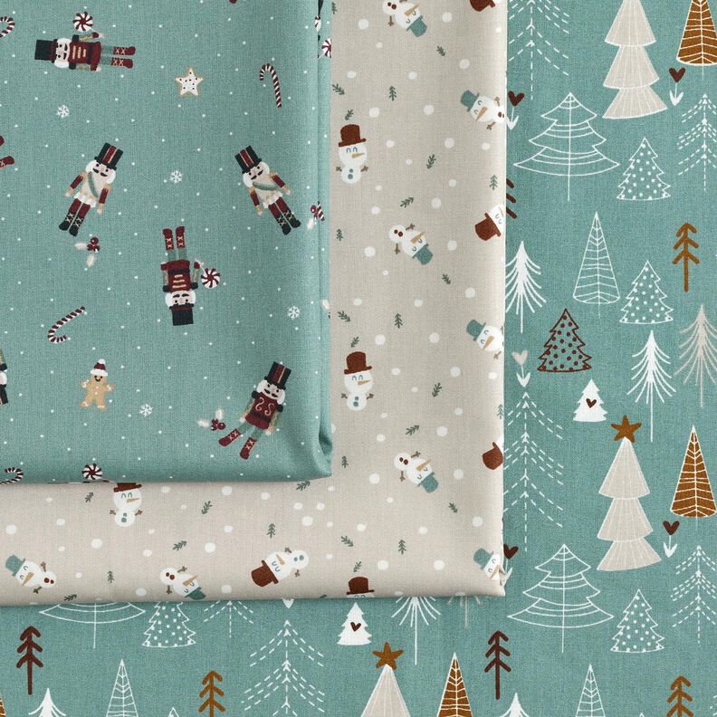 Baumwollstoff Popeline süße Schneemänner – helltaupe, image number 5