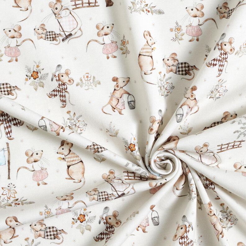 Baumwolljersey Mäusefamilie Digitaldruck – wollweiss,  image number 3