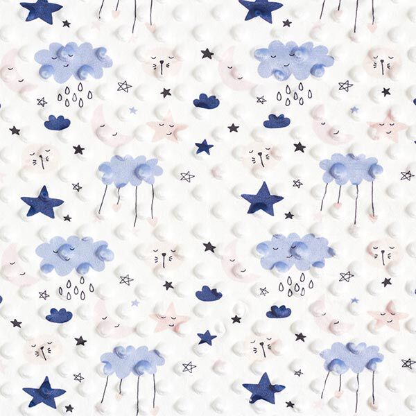 Kuschelfleece geprägte Punkte Mond und Sterne – weiss/blau – Muster, image number 1