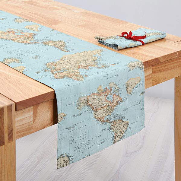 Dekostoff Ottoman Weltkarte – babyblau, image number 4