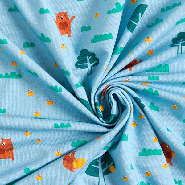 Baumwolljersey Biene und Bär | PETIT CITRON – hellblau | Reststück 50cm