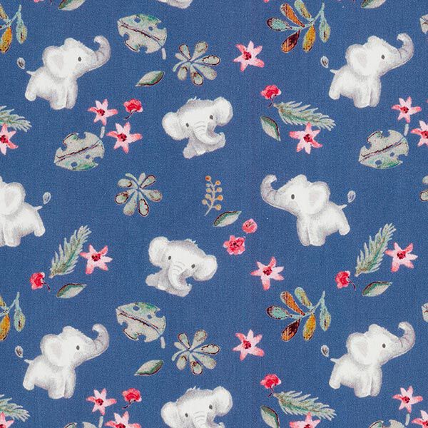 Baumwollpopeline Baby-Elefant im Dschungel Digitaldruck  – jeansblau,  image number 1