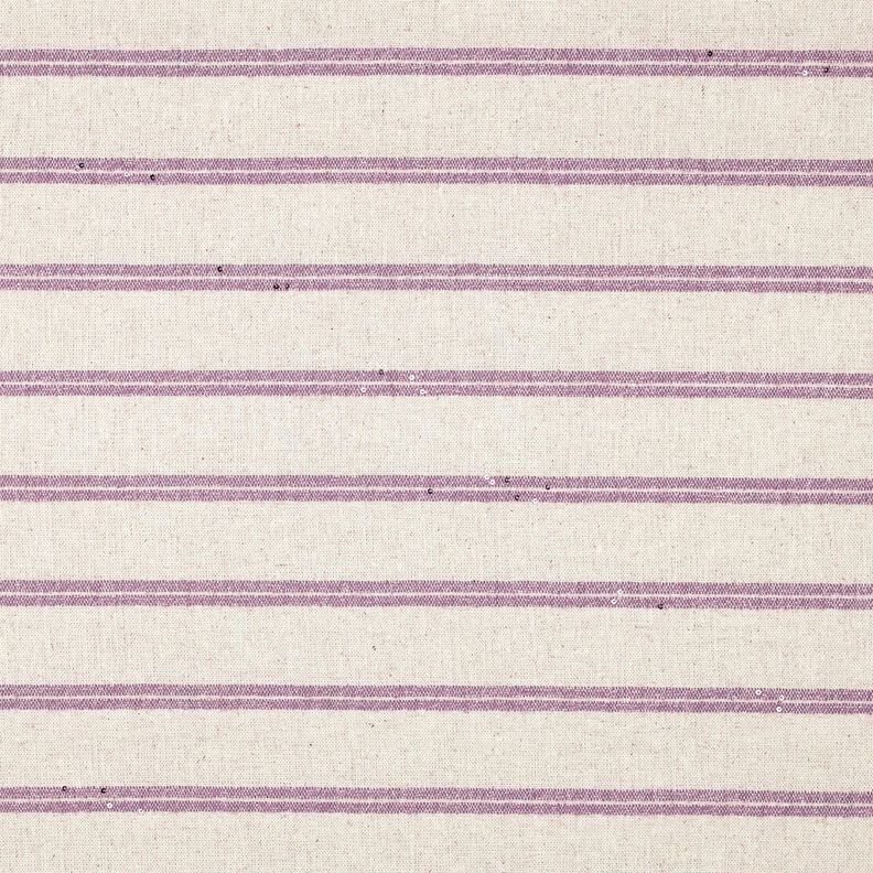 Leinen-Mix Streifen und mini Pailletten &ndash; natur/flieder,  image number 1