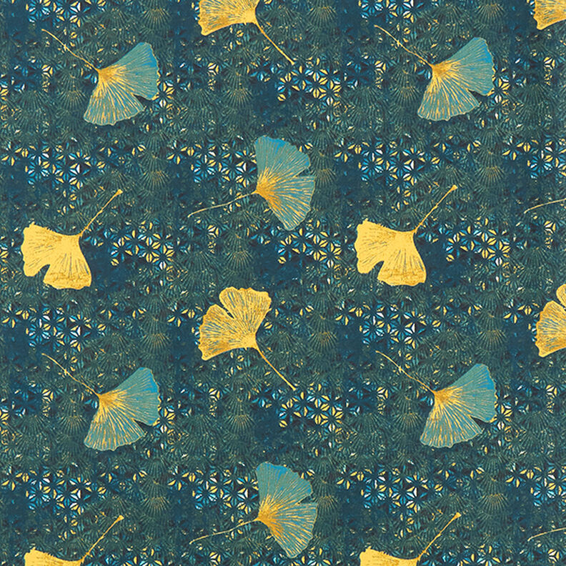 Baumwollstoff Cretonne Ginkgo – petrol,  image number 1