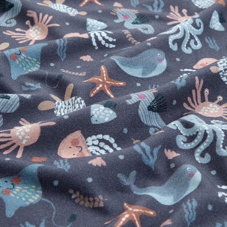 Baumwolljersey süße Meerestiere Digitaldruck | Poppy Fabrics – nachtblau,  image number 2