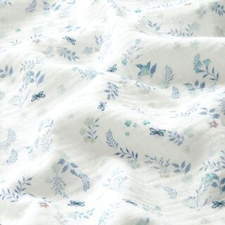 Musselin Digitaldruck süße Blümchen – weiss/blau, 