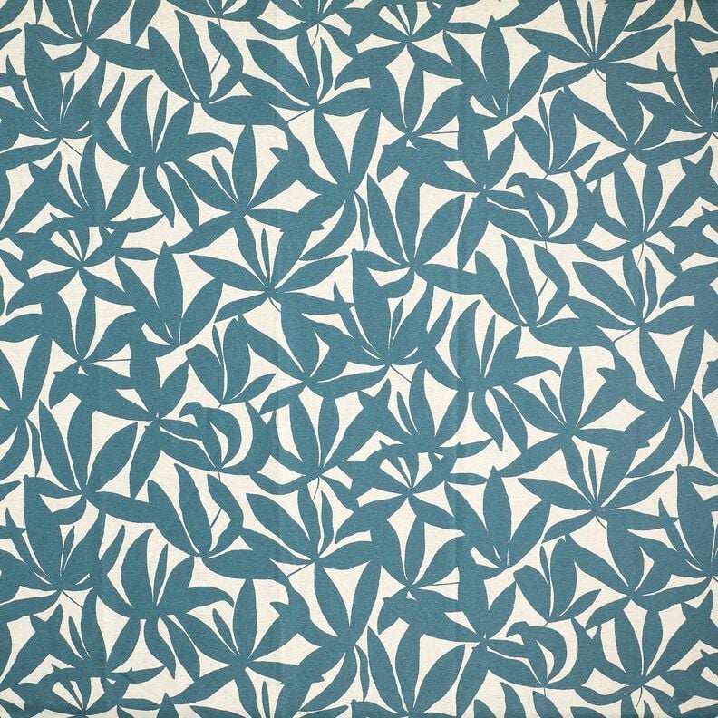 Dekostoff Halbpanama schlichte Blätter – ozeanblau/natur, image number 1