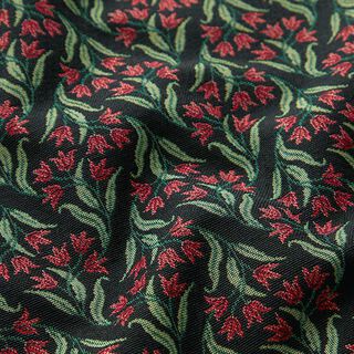 Dekostoff Gobelin Glockenblume – schwarz/karminrot, 