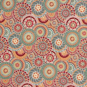 Dekostoff Gobelin bunte Kreise – karminrot/hellbeige, 