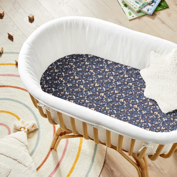 Steppstoff Doubleface kleine Blumensträuße – marineblau/sand, image number 6