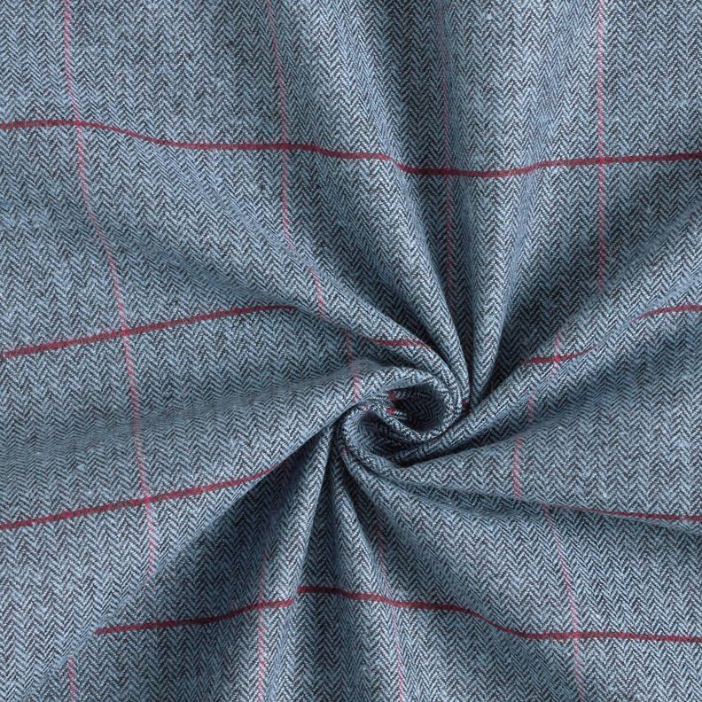 Mantelstoff Baumwollmix Fischgrat und Karo – hellblau/bordeauxrot,  image number 4