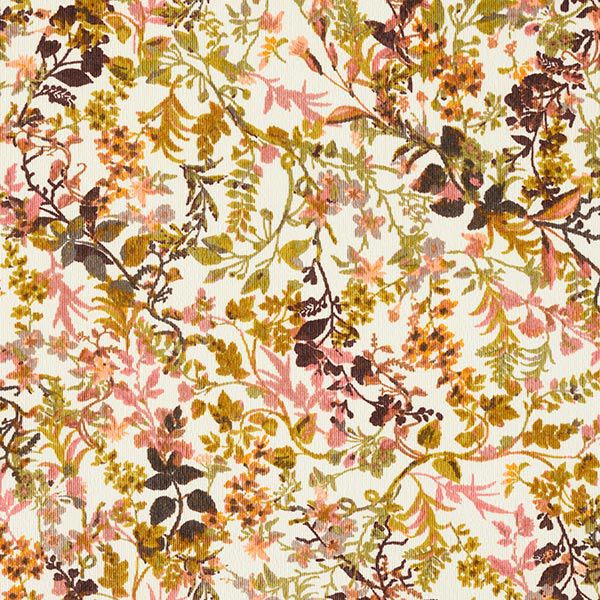Feincord Herbstblumen – wollweiss | Reststück 50cm