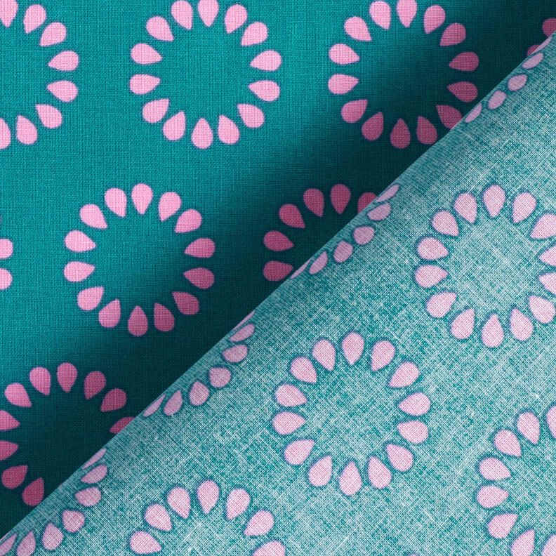 Beschichtete Baumwolle bunte Kreise – petrol/pastellviolett, image number 4