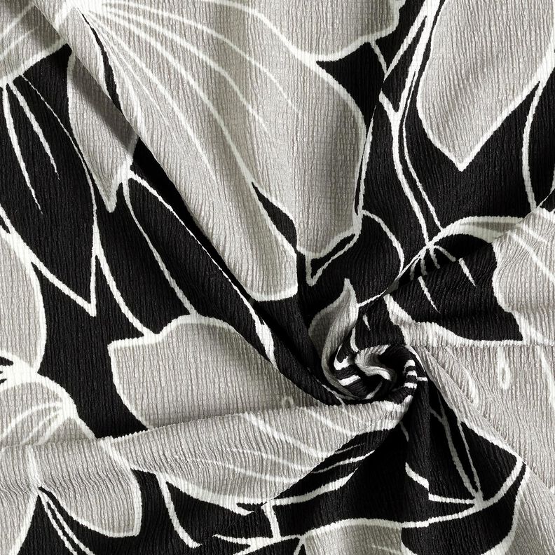 Stretch Crêpe grosse Blumen – schwarz/hellgrau, image number 3