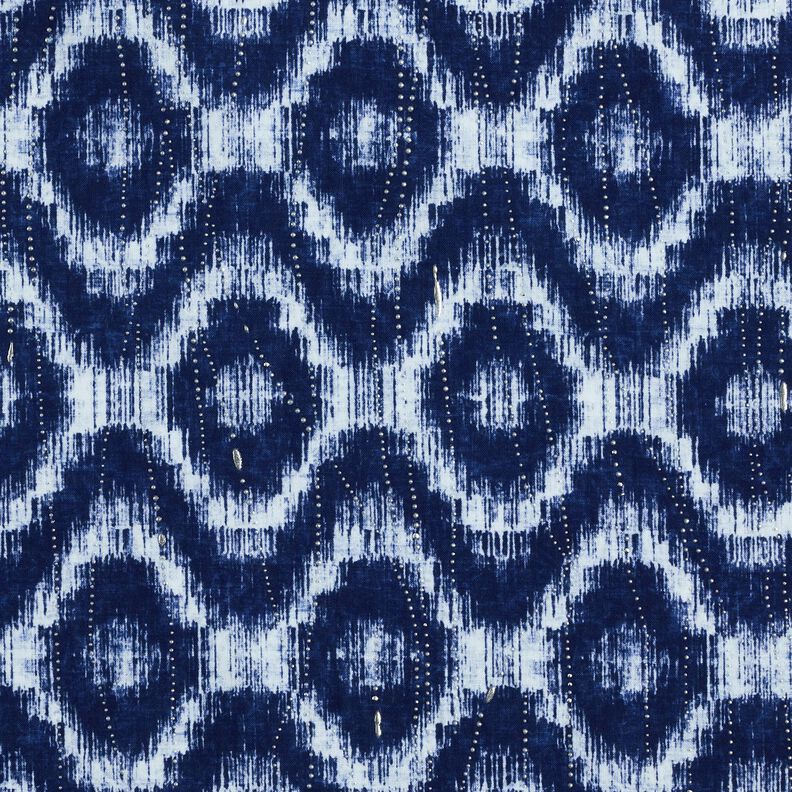 Baumwollpopeline Rauten & Glitzertropfen – indigo/weiss,  image number 1