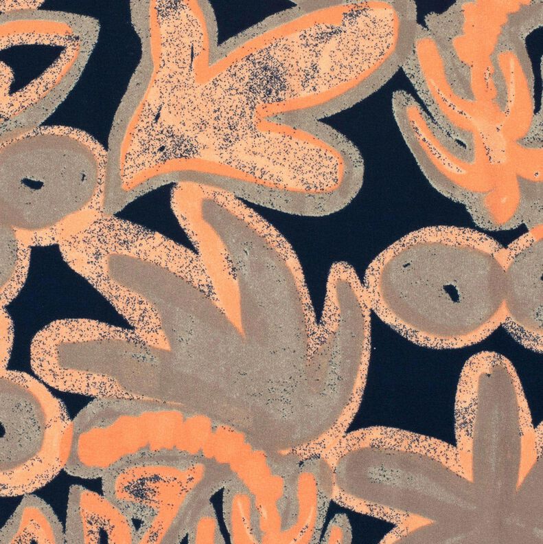 Viskosejersey gemalte Blumen – nachtblau/pfirsichorange,  image number 5
