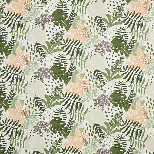 Baumwollstoff Cretonne abstrakte Dschungelpflanzen – weiss/grün,  image number 1