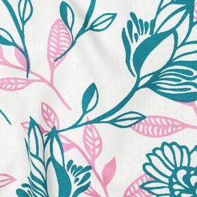 Viskose-Leinen-Mix Blumen | Poppy Fabrics – elfenbein/türkis, 