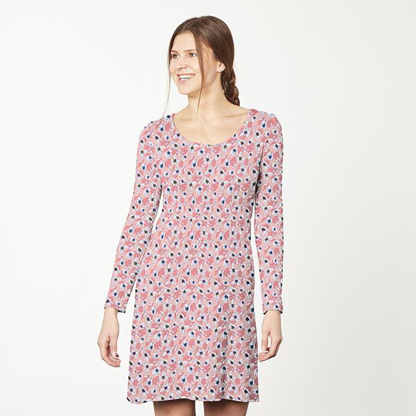 Baumwolljersey gezeichnete Blumen – altrosa