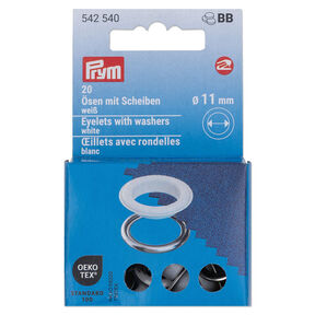 Ösen mit Scheiben [20 Stück | Ø 11 mm] | Prym – weiss/silber metallic, 