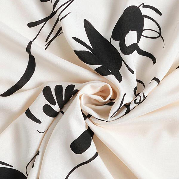 Viskosestoff abstrakte Blumen | Fibre Mood – wollweiss | Reststück 50cm